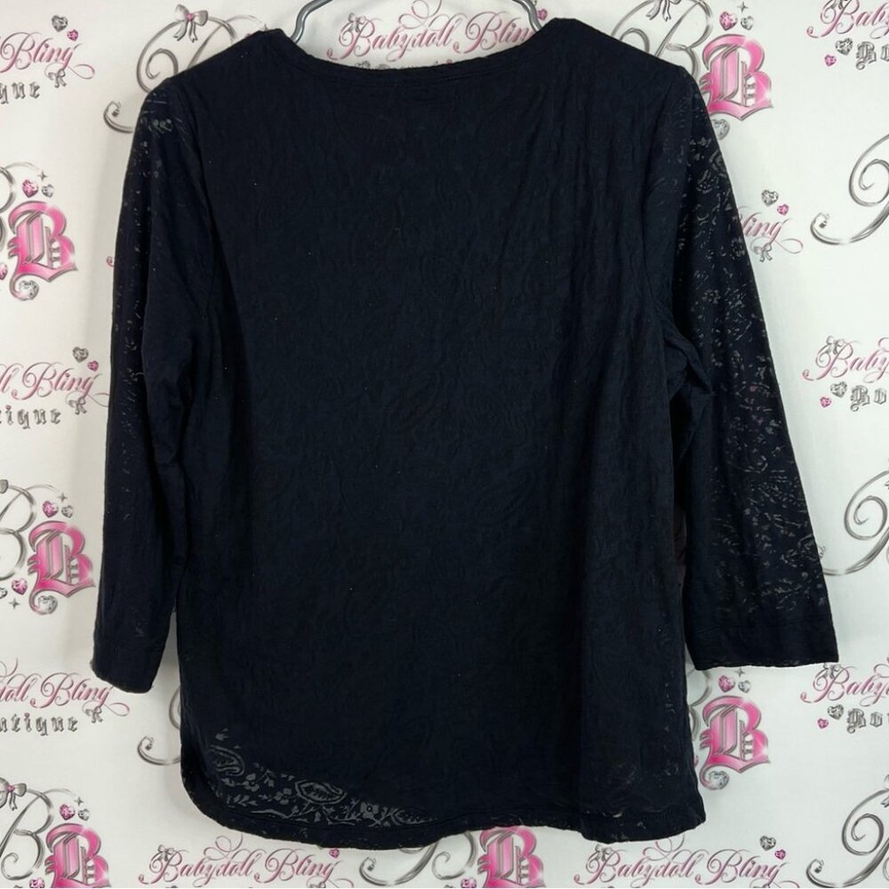 Ralph Lauren lace sleeve Lacie floral top shirt Black Long Sleeve Lace Top - Picture 2 of 10